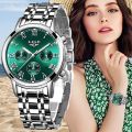 Ladies Watch Stainless Steel Luxury Quartz Analog Business Chain Casual Wrist LIGEx Watches For Girls Women Love Gift - Silver Green. 