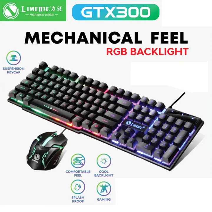 Limeide GTX-300 USB Wired Gaming Keyboard & Mouse Standard 104 Keys Ergonomic Multimedia Keyboard Rainbow LED Backlight RGB for PC Computer Desktop Laptop Keyboard and Mouse Combo