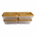 4 Pieces Transparent Plastic Food Containers Set (RECTANGULAR MEDIUM) High Quality Durable Microwavable Attractive Corrugated Shape Visual Kitchen Grain Spicy Curry Lunch Boxes. 