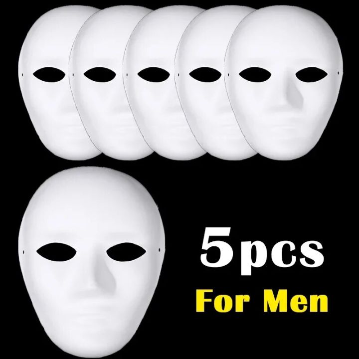 1/5pcs DIY Full Face White Masks Halloween Costumes DIY Blank Paper Painting Mask Dance Ghost Cosplay Masque Party Mask Men Wmen
