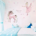 Cartoon pink princess castle unicorn flower wall sticker ballet dancing girl child girl room decoration poster mural sticker. 
