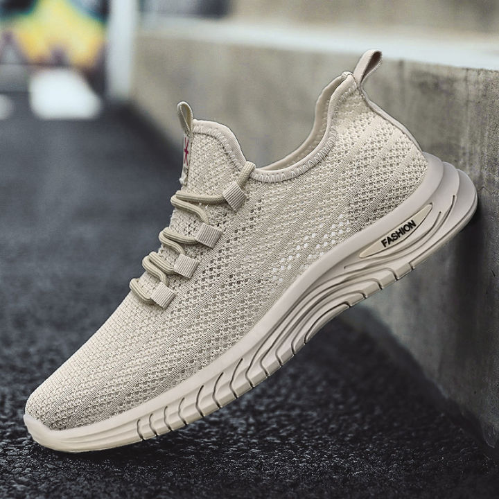 Summer Breathable Fly Mesh Men's Soft Bottom Wild Men's Casual Sports Shoes Lightweight Non-Slip Black Sneakers