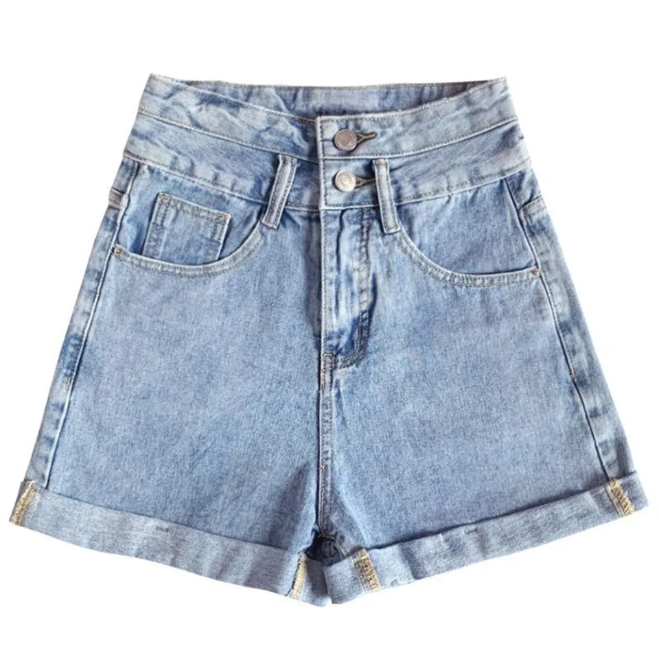 Yfashion Women Shorts Comfortable Cotton High waisted Loose Curled A line Wide Leg Denim Pants color Daraz.lk