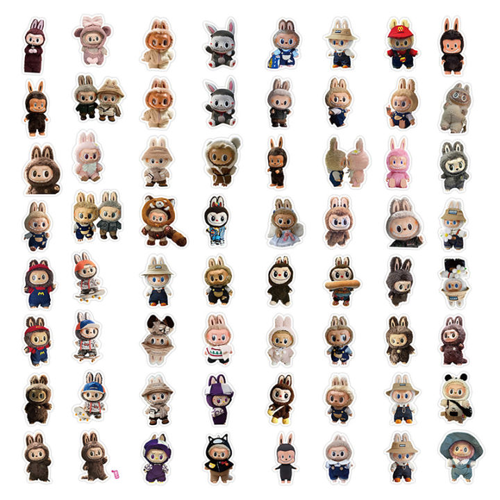 62Pcs Labubu Monster Cartoon Waterproof Stickers Cute Water Bottle Laptop Skateboard Decoration Stickers Creative Dolls Stickers Lonni