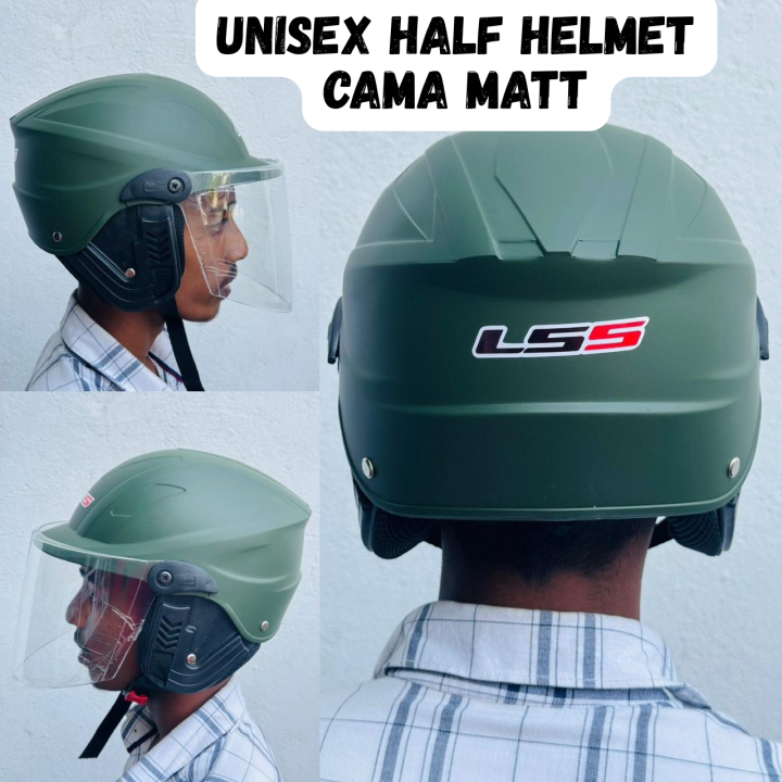 LS5 Unisex Bike Helmet Half Helmet Cama Matt for Boys and Girls with Clear Visor CM 55-56 in Inches 21-22