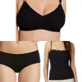 Rik Global Brands Essentials - Black Combo Set Cotton Bra Panty & Lace Camisole. 