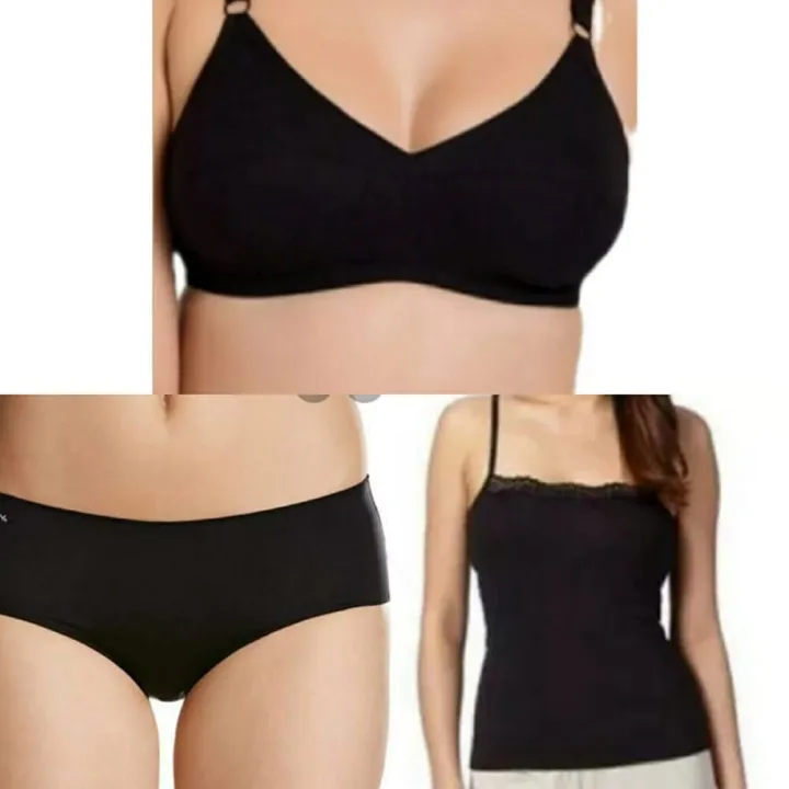 Rik Global Brands Essentials - Black Combo Set Cotton Bra Panty & Lace Camisole