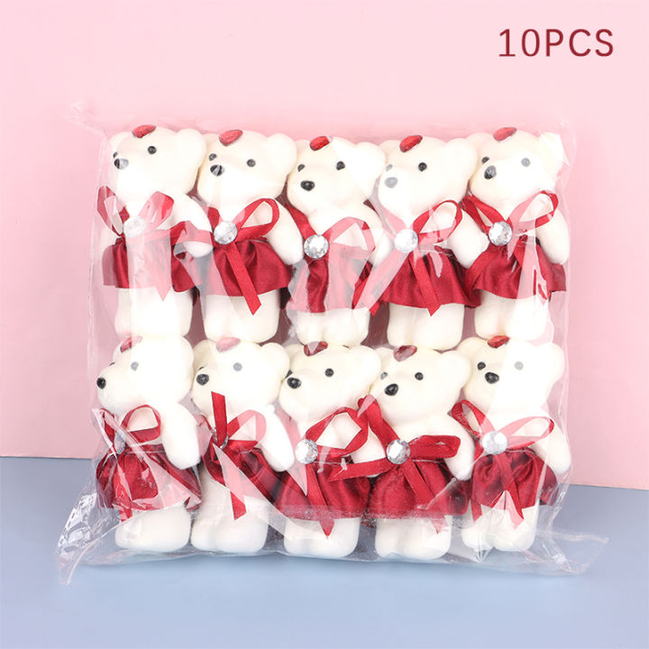 10Pcs 12cm Bear Flower Bouquet Toy Cartoon Doll Teddy Bear Bouquet Graduation Birthday Wedding Gifts Party Decor Jessica