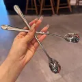 Stainless Steel Round Spoon Net Red Golden Dinner Long Handle Stirring Dessert Spoons For Kitchen Accessories Gadgets Dounp. 
