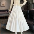 Summer New Korean Style High Waist A Word Cake Dress Design Sense Tree Fungus-like Lacework Patchwork Long Dress Rhinestone Skirt for Women. 
