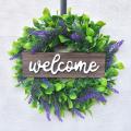 Welcome Sign with Lavender Wreath 13in Artificial Eucalyptus Wreath Greenery. 