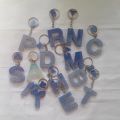 Epoxy Resin Key Tags- Crystal clear epoxy resin - Silver and Blue sprinkles inside - Transparent with glistening surface -English Alphabet Letter Key Tags -. 