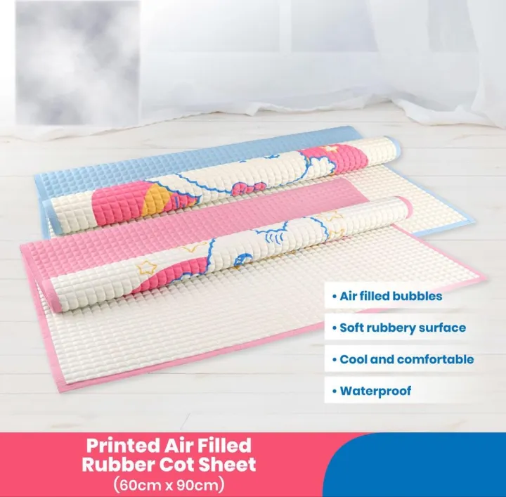 Baby Cot Sheet Rubber Cot Sheet Cot Sheet Air Filled Printed Size - 90cm x 60cm