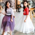 Girl's Miniskirt Mid-Length 2024 Summer New Middle and Big Children Korean Style Starry Skirt Overknee Dress Mesh Skirt. 