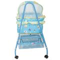 BayLand 208 Comfort Cradle Cot - New Born Baby Swing Cradle with Mosquito Net & Wheel (Blue). 