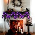 1pc Halloween Artificial Hanging Fall Leave Vines With 20 LED Black Leaf Garland With Purple Lights Powered Horror Atmo. 