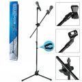 Universal 2 in 1 Mic Stand Microphone Tripod Floor Stand Adjustable Microphone Clip Holder Detachable Double-headed Stage Microphone Stand. 