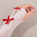 DIY Shawl Bow Gloves Fingerless Lolita Jk Lace Flocked Gothic Sunscreen Sleeve Clothing Accessories Elastic Mesh Punk Gloves. 