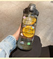2L Sports Straw Water Bottle with Stickers Portable Large Capacity Fitness Bike Cup Summer Ice Cold Water Jug with Time Marker. 