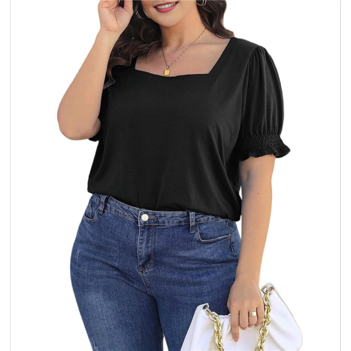 Tops for Women Summer Casual Ruffle Trim Sleeve Square Neck T Shirts