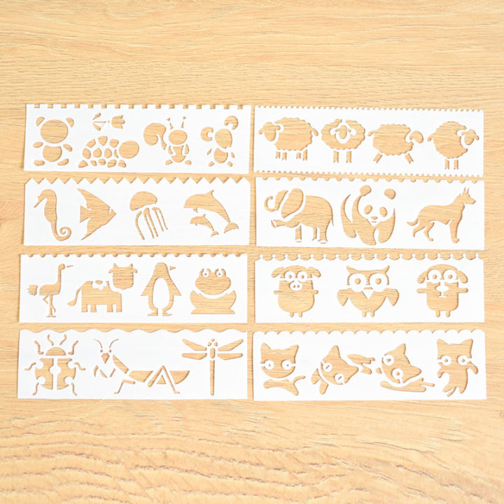 8Pcs Letter Wave Animal Shaped DIY Craft Hollow Layering Stencil Paint Template