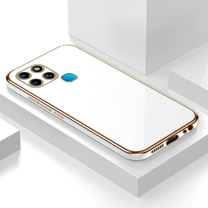 Hontinga for Infinix Smart 6 Back Cover Luxury 6D Plating Frame Shiny Bling Case Soft Silicone Square Phone Cases