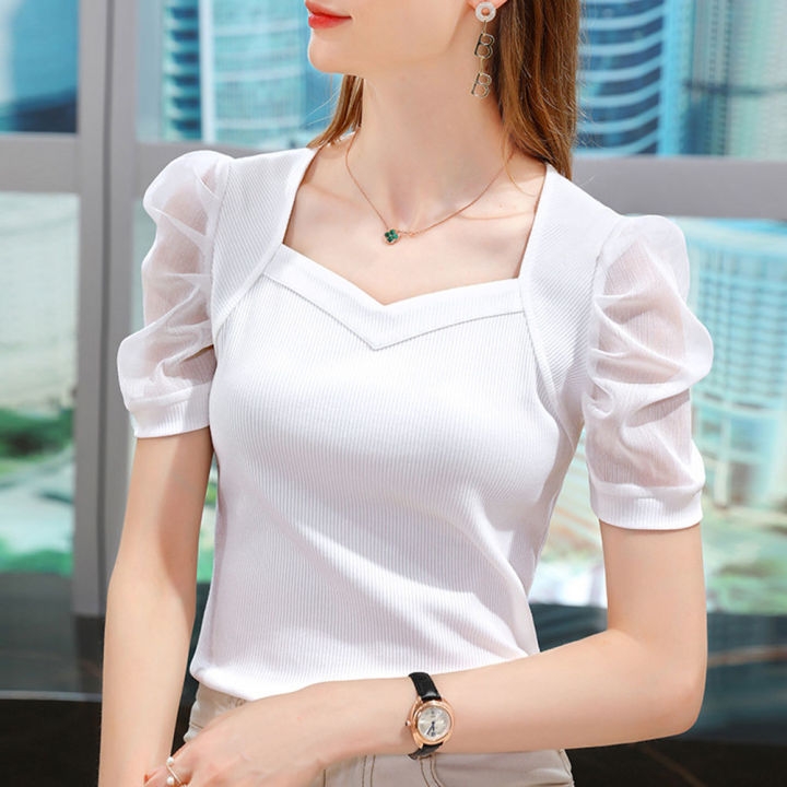 bellylady%20Women%20Cotton%20Blouse%20Ice%20Silk%20V%20Neck%20Plus%20Size%20Shirt%20Loose%20Fashion%20Casual%20Puff%20Short%20Sleeve%20Pullover%20Tops%20-%20Image%207