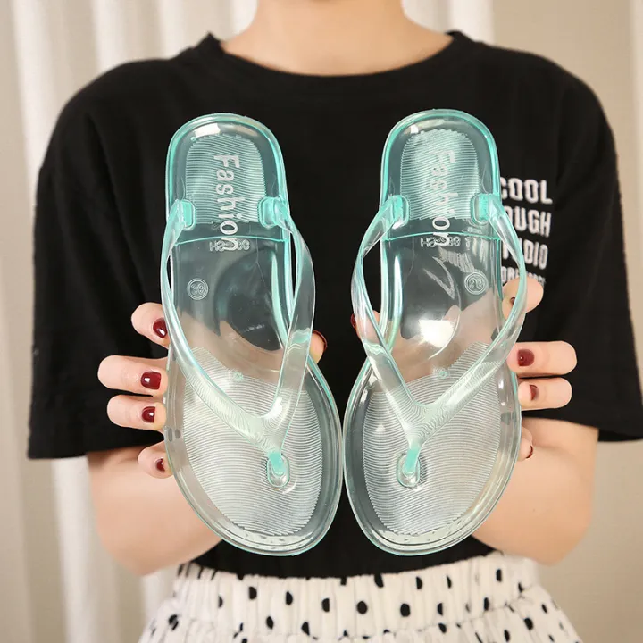 Crystal Flip Flops Women Flat Outdoor Slippers Female Solid Color Home Jelly Color Beach Flip Flops Southeast Asia