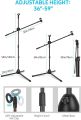 Microphone Stand, Heavy Duty Adjustable Collapsible Tripod Boom Mic Stands with 2 Mic Clip Holders for Performance, Karaoke Singing, Speech, Wedding, Stage and Outdoor Activity - Black. 