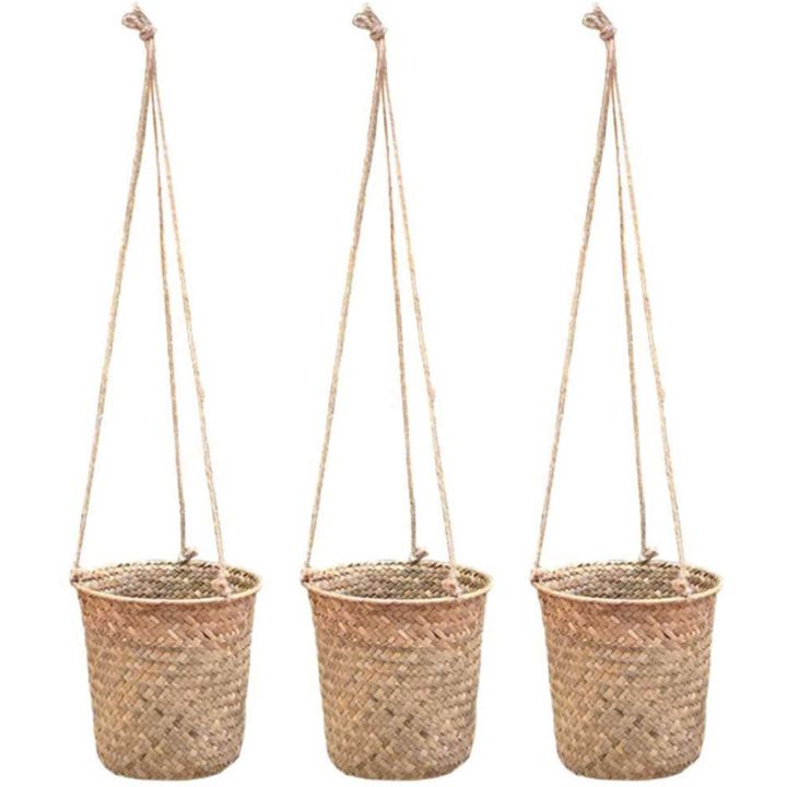 3-Piece Hand-Woven Storage Basket Wicker Hanging Flower Pot Basket Plant Basket Indoor and Outdoor Flower Container