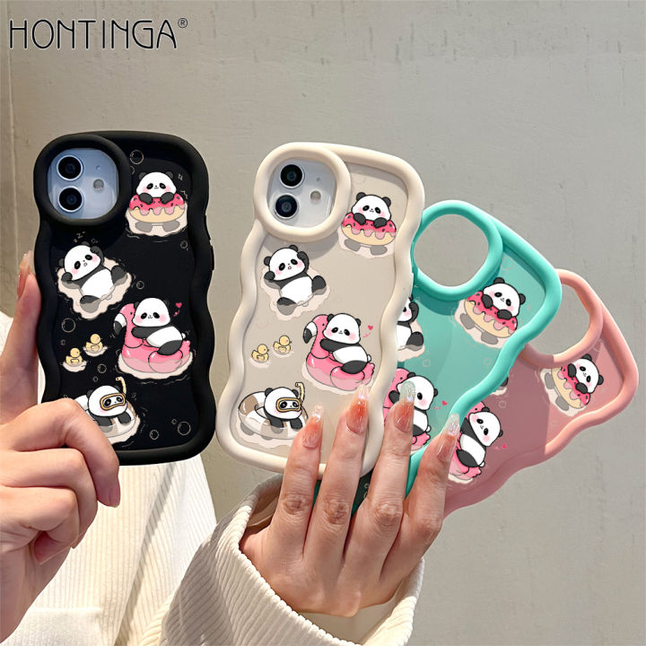 Hontinga for Samsung A05S A05 A04S A03S A03 A04E A04 A02S M02S Back Cover Cute Panda Pattern Luxury Phone Cover Soft Silicone Macaron Wave Mobile Case