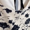 【WEJA】Women French Style Vintage Elegant Round Neck Puff Sleeve Loose Mid-lengh A-lineBlack Floral Dress. 