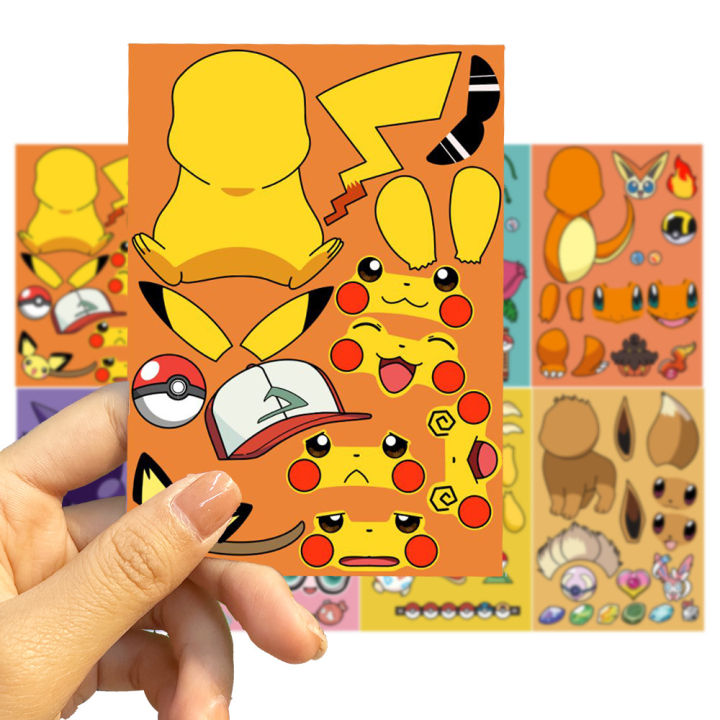 8%20Sheets%20Pokemon%20Puzzle%20Stickers%20Pikachu%20Psyduck%20Bulbasaur%20Anime%20Cartoon%20Kids%20DIY%20Make%20A%20Face%20Sticker%20Handicraft%20Waterproof%20Decals%20-%20Image%204