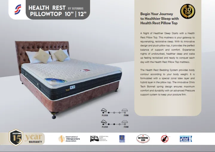 Suyamas Health Rest Pillow Top 12" - King Size Spring Mattress (72" x 72" x 12")