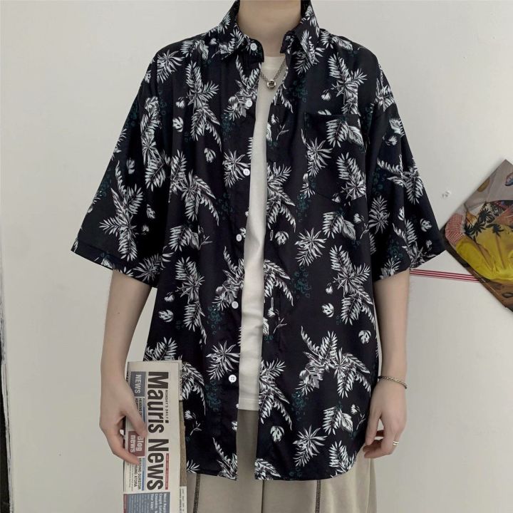 Hong%20kong%20style%20retro%20ulzzang%20Short%20Sleeve%20Printed%20Shirt%20Men's%20Harajuku%20Style%20Loose%20ins%20Shirt%20Beach%20Couple%20Sun-Protective%20Clothing%20Tide%20-%20Image%207