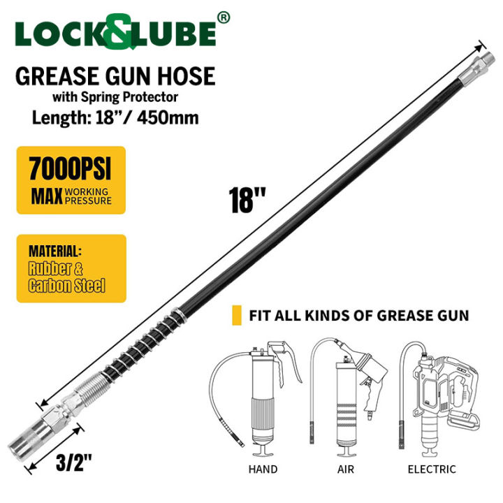 Grease Gun Flexible Hose with Coupler & Spring Protector - 18" - 450mm