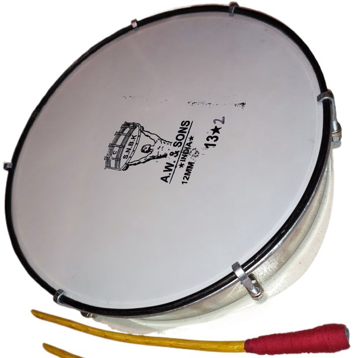13.5%20inch%206%20Bolt%20Professional%20Thappu%20/%20Tappu%20Drum%20with%202%20Sticks-%20Bolt%20type%20for%20any%20occation%20Made%20India%20Synthetic%20Head%20Nickel%20frame%20Kandy%20Musical%20Hub%20thappu%20drum%20-%20Image%205
