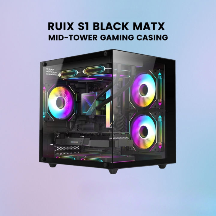 RUIX%20S1%20BLACK%20Gaming%20PC%20Casing%20Tempered%20Glass%20Mid%20Tower%20Fish%20Tank%20Model%20with%205%20fans%20support%20-%20Image%205