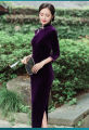 bellylady Women Cotton Velvet Cheongsam Dress Elegant Slim Fit Stand Collar Fashion Retro Solid Color Large Size Cheongsam. 