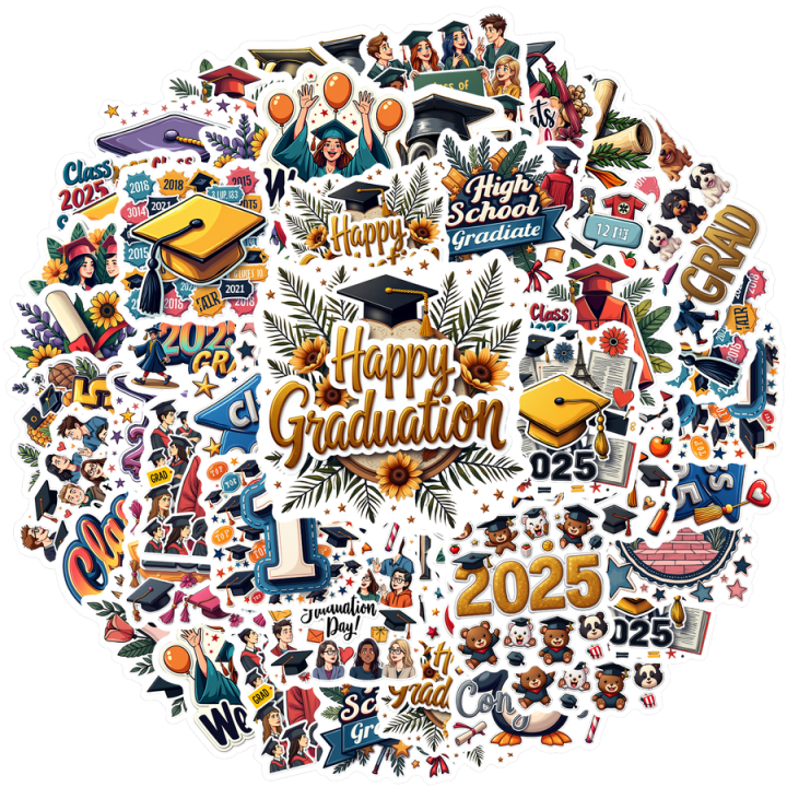 Waterproof Class of 2025 Stickers Multicolor Diploma Stickers realistic style for decorating luggage student gifts celebratory events
