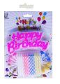 Happy Birthday Candles With Stand And Plastic Cake Server, Pink Happy Birthday Cake Topper & Set of 12 Colorful Stripe Candle with Stand for 1st Birthday Decoration/Cake Topper,Cake Decoration,Birthday Decoration UPL. 