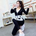Casual Sportswear Suit for Women Spring and Autumn2023New Korean Style Fashion Western Style Long Sleeve Hooded Three-Piece Sweater Set. 