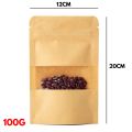 100G - Kraft Paper Bag Stand Up Pouch Food Zip Lock Packaging Window (12CM x 20CM + 6CM = 100G) BROWN - 10 Bags, 50 Bags, 100 Bags, Available. 