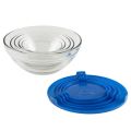 Blue Glass Bowl Sets with Lids 5 Pcs Microwave Glass bowl Set Kitchen Glass Ware set Spice Organizers. 