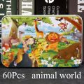 Wooden 60Pcs Toys for Children Wood Jigsaw Cartoon Animal Puzzle Box Montessori. 