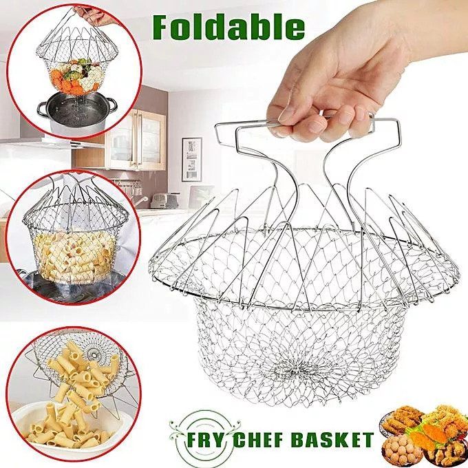 Chef Basket 12 in 1 Solid Steel Kitchen Tool for Cook, Deep Fry, Boiling, Silver Stainless Steel | Daraz.lk