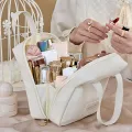Pu Makeup Bag With Handle, Multi-functional Makeup Bag, Waterproof Portable Multi-layer PU Toiletries Cosmetics Storage Bag. 