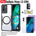 3 in 1 Infinix Note 12 G96 Shockproof Phone Case With Magnetic Wireless Charging Sticker For Infinix Note 40 Note 30 Anti Spy Privacy Tempered Glass Screen Protector +Lens Film. 
