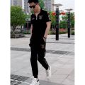 European Goods Summer New Men's Stand-up Collar All-Match Trousers Leisure Sports Two-Piece Set Fashion and Handsome Suit. 