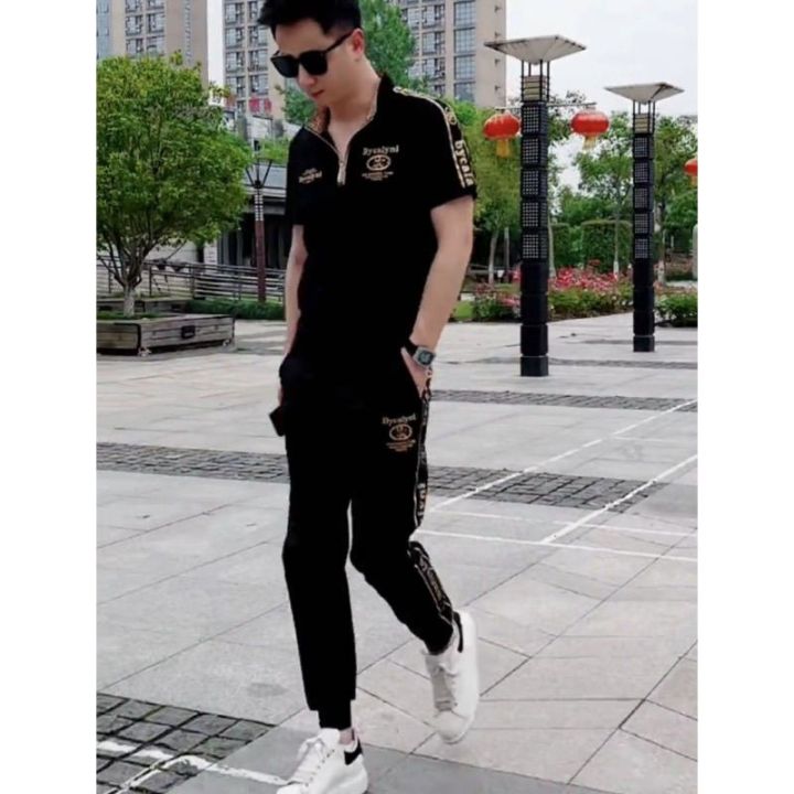 European Goods Summer New Men's Stand-up Collar All-Match Trousers Leisure Sports Two-Piece Set Fashion and Handsome Suit